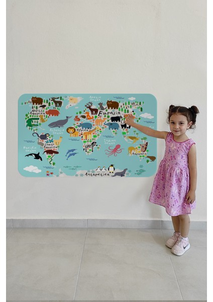 Doğaltercih Eğitici Dünya Haritası Dünya Atlası Çocuk ve Bebek Odası Duvar Sticker 3775XL