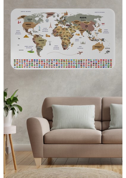 Doğaltercih Türkçe Ülke Bayrak Lı Eğitici Başkent Detaylı Atlası Dünya Haritası Duvar Sticker 3862XL fiyatları