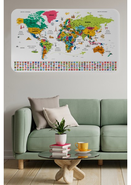 Doğaltercih Türkçe Ülke Bayrak Lı Eğitici Başkent Detaylı Atlası Dünya Haritası Duvar Sticker 3841XL fiyatları