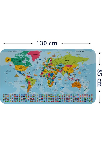 Doğaltercih Dünya Haritası Eğitici Ülke Bayraklı Türkçe Harita Çocuk Odası Genç Odası Duvar Sticker 3865BAYRAKXL