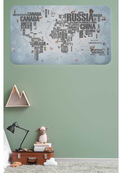 Doğaltercih Ülke Adlı Eğitici Dünya Haritası Dünya Atlası Çocuk ve Bebek Odası Duvar Sticker 3823XL