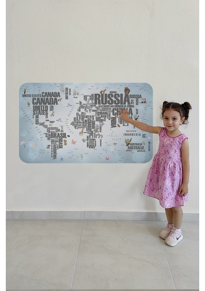 Doğaltercih Ülke Adlı Eğitici Dünya Haritası Dünya Atlası Çocuk ve Bebek Odası Duvar Sticker 3823XL