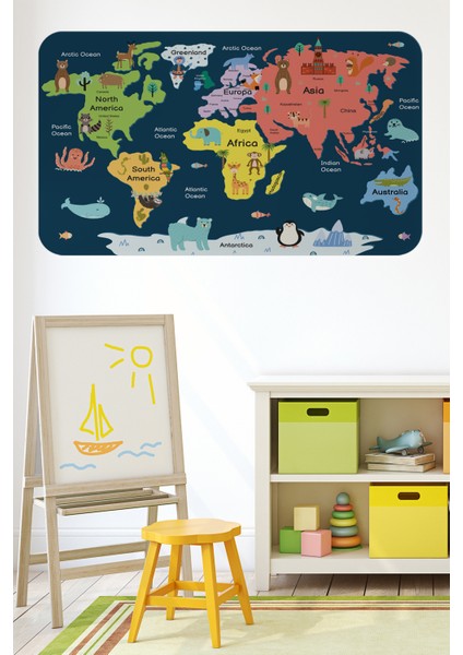 Doğaltercih Eğitici Dünya Haritası Dünya Atlası Çocuk ve Bebek Odası Duvar Sticker 3810XL