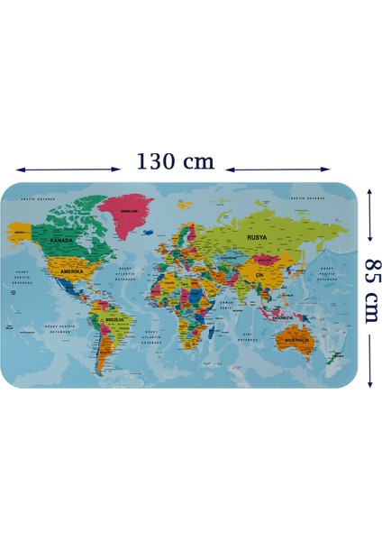 Doğaltercih Türkçe Eğitici Ülke ve Başkent Okyanus Detaylı Atlası Dekoratif Dünya Haritası Duvar STICKER 3870XL