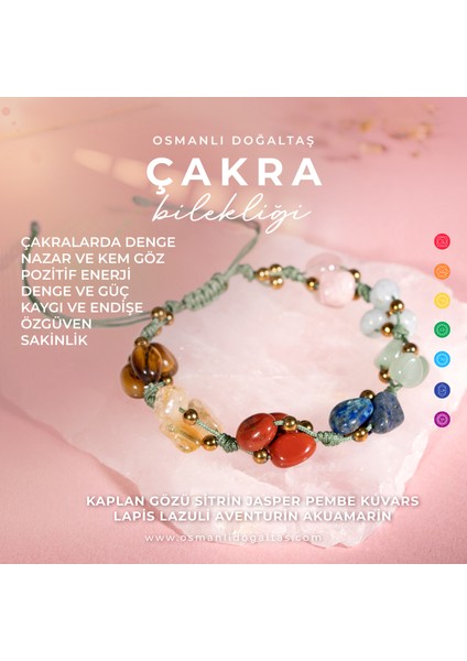 Çakra Bileklik BL-1293 Akuamarin Jasper Kaplan Gözü Lapis Pembe Kuvars Sitrin