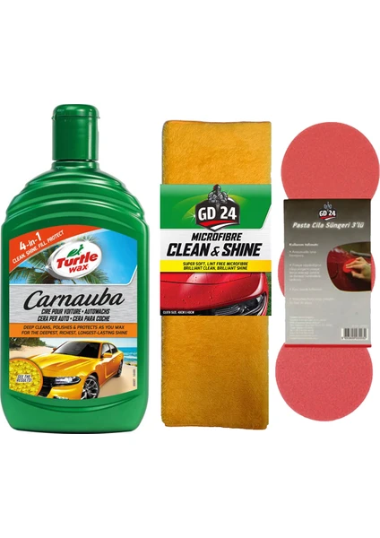 Turtle Wax Carnauba Sıvı Cila Parlatıcı Boya Koruyucu Parlatma Cila Havlusu 50X70 3 Cila Süngeri