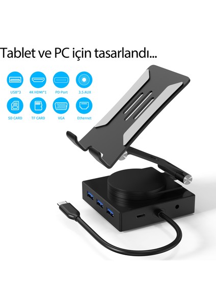 Tablet ve Pc Tasarlanan Standlı 4K Video Dönüştürücü 10IN1 Hub