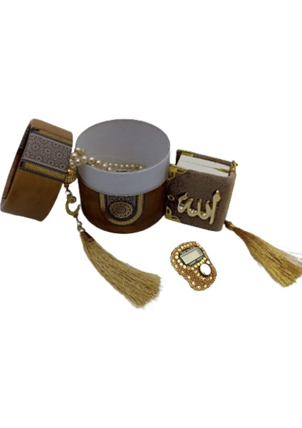 Mini Silindir Kutulu Mevlit Hediye Seti Gold (Mini Kuranı Kerim+Inci Tesbih 99+Taşlı Zikirmatik) modelleri