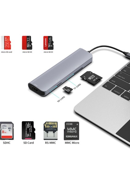 Apple Macbook 16.2' 2021 8in1 Type-C Hub 3*usb3.0+Hdmı+Pd+Usb-C+Sd+Tf Çok Fonksiyonlu Hub