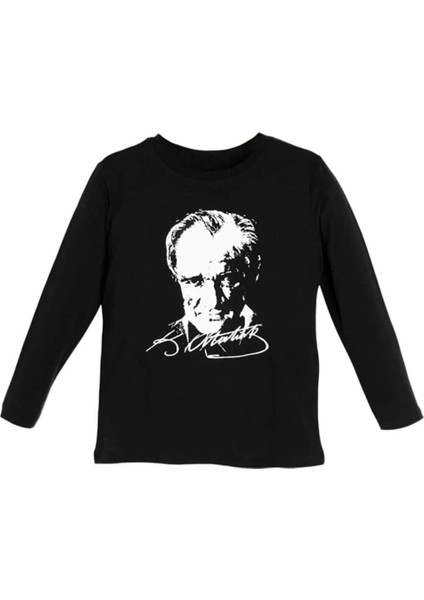 %100 Pamuk Mustafa Kemal Atatürk Baskılı Uzun Kol Çocuk Badi,t-Shirt