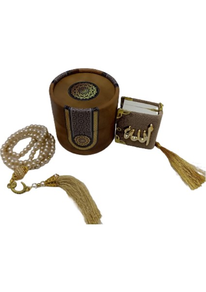 Mini Silindir Kutulu Mevlit Hediye Seti Gold (Mini Kuranı Kerim+Inci Tesbih 99)