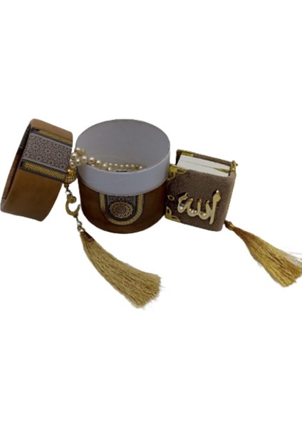 Mini Silindir Kutulu Mevlit Hediye Seti Gold (Mini Kuranı Kerim+Inci Tesbih 99)
