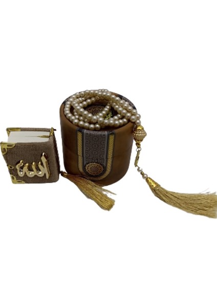 Mini Silindir Kutulu Mevlit Hediye Seti Gold (Mini Kuranı Kerim+Inci Tesbih 99)