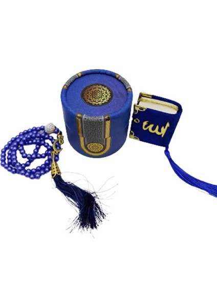 Mini Silindir Kutulu Mevlit Hediye Seti Lacivert (Mini Kuranı Kerim+Inci Tesbih 99)