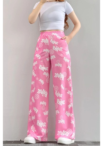 Pembe Bol Paça Bratz Desenli Eşofman Altı