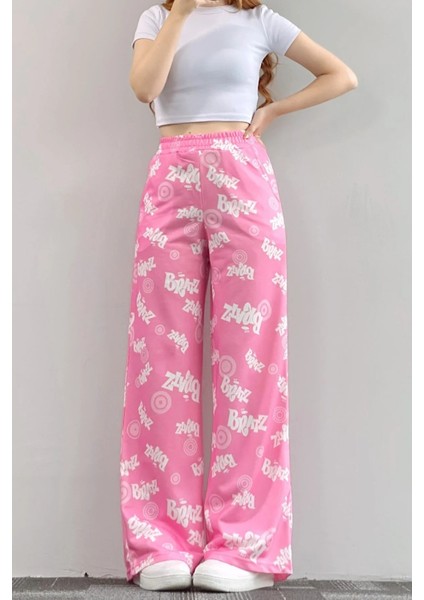 Pembe Bol Paça Bratz Desenli Eşofman Altı