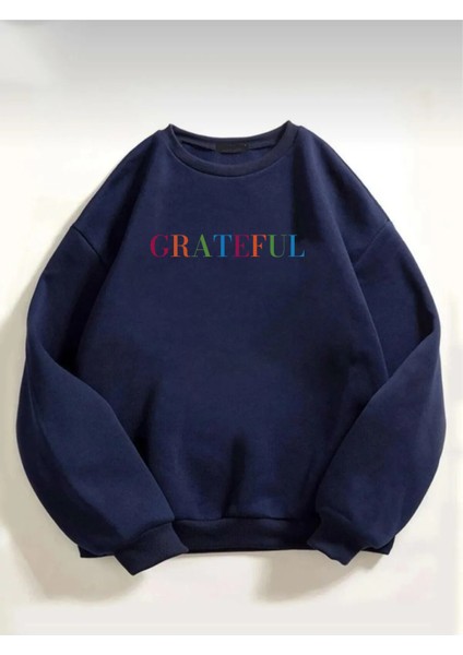 Kadın , Grateful Baskılı Oversize Sweatshirt10