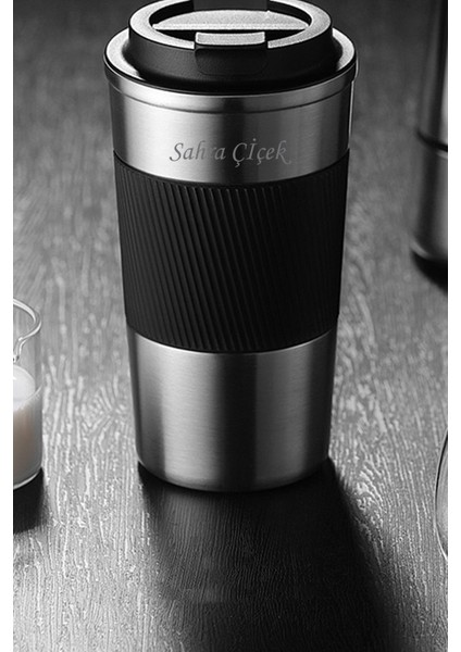 304 Pazlanmaz Çelik 500 ml Kaydırmaz Lastikli Termos Bardak Mug Isme Özel
