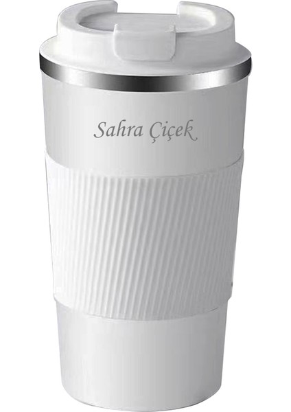 304 Pazlanmaz Çelik 500 ml Kaydırmaz Lastikli Termos Bardak Mug Isme Özel