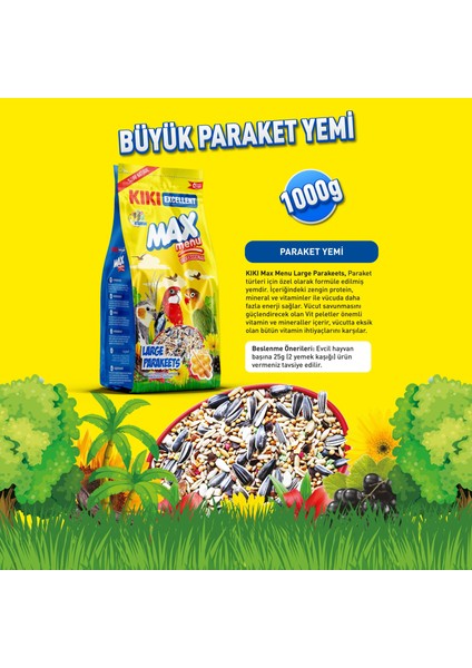 Kıkı Excellent Kuş Max Menu Large Parakeets Büyük Pareket Yemi 1000 Gr. KB307 fiyatları