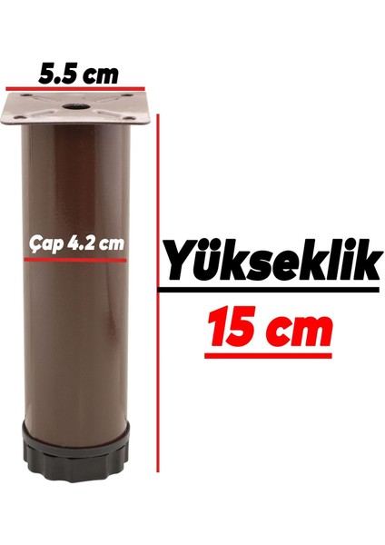 Mobilya Kanepe Baza Koltuk Metal Destek Ayağı Ayarlanabilir Kahverengi Ayak 15 cm (4 Adet)