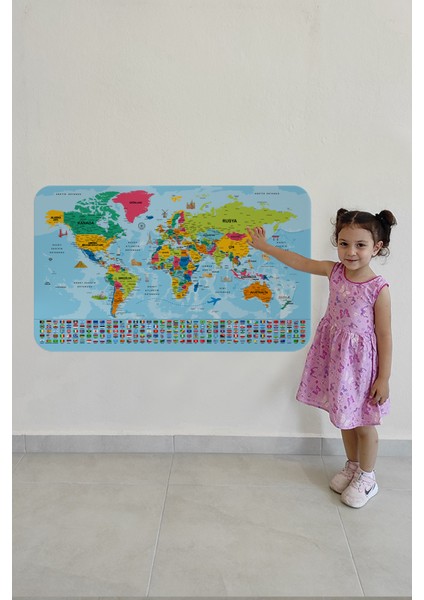 Doğaltercih Türkçe Dünya ve Türkiye Haritası Ülke Bayraklı Çocuk Odası Genç Odası Duvar Sticker 3882BAYRAKXL fırsatları