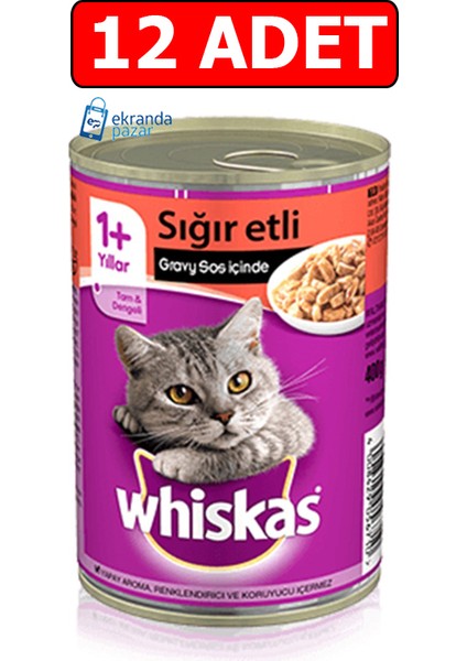 Sığır Etli Kedi Konserve Yaş Kedi Maması 400 gr 12 Adet