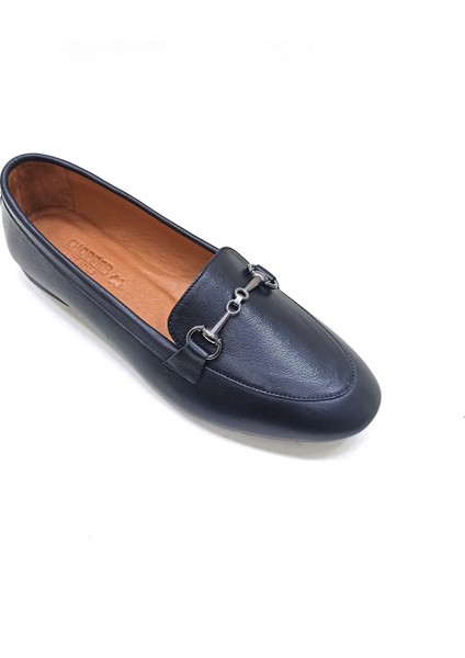 Siyah Deri Kadın Babet Ayakkabı