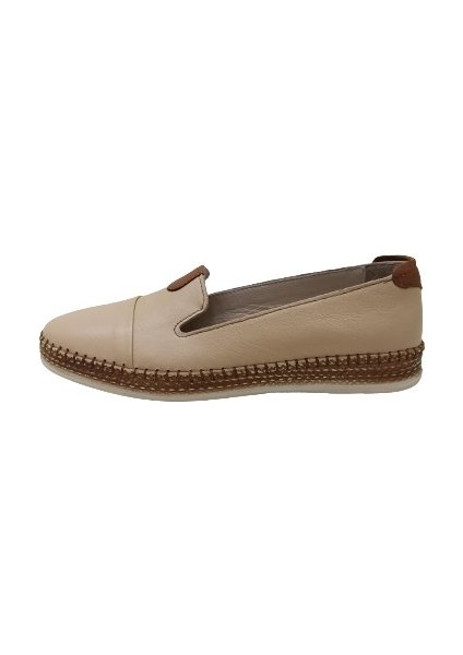 Moda Krem Bej Kadın Deri Ayakkabı
