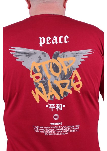 Mocgrande Büyük Beden Sıfır Yaka Tişört Peace 23100 Bordo