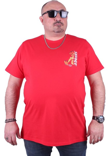 Mocgrande Büyük Beden Sıfır Yaka Tişört Savage 23101 Kırmızı