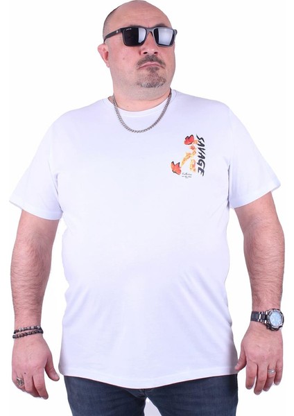 Mocgrande Büyük Beden Sıfır Yaka Tişört Savage 23101 Beyaz fiyatları