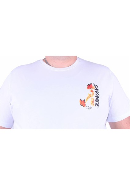 Mocgrande Büyük Beden Sıfır Yaka Tişört Savage 23101 Beyaz fırsatları