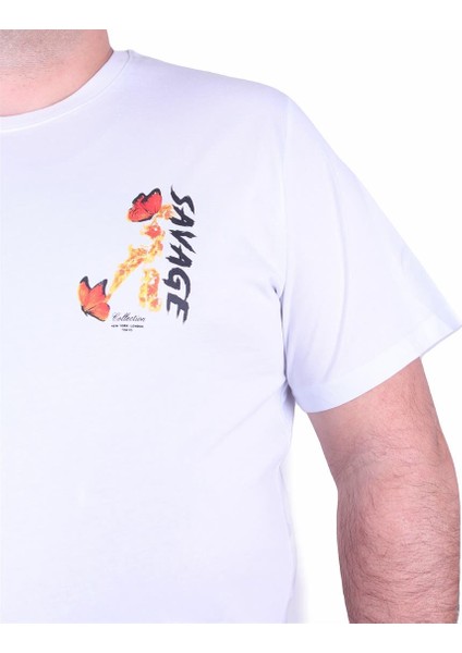 Mocgrande Büyük Beden Sıfır Yaka Tişört Savage 23101 Beyaz indirimleri