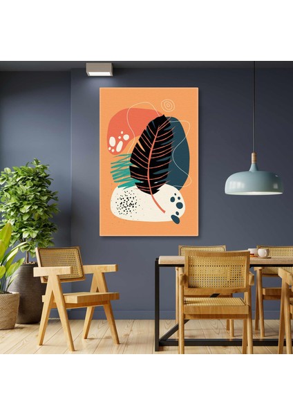 Büyük Yaprak Boho Tasarım Line Art Ilüstrasyon Kanvas Tablo