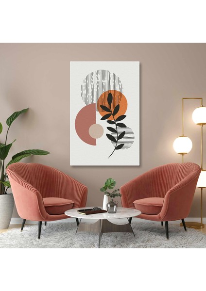 Boho Çizgisel Daire Yapraklar Ilüstrasyon Kanvas Tablo