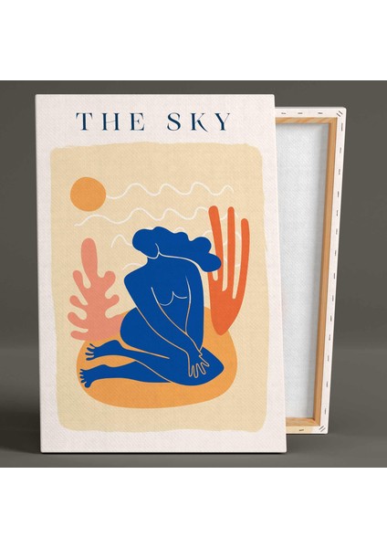 Yaz Sahil The Sky Ilüstrasyon Boho Tasarım Line Art Ikili Kombin 2 Li Set Kanvas Tablo