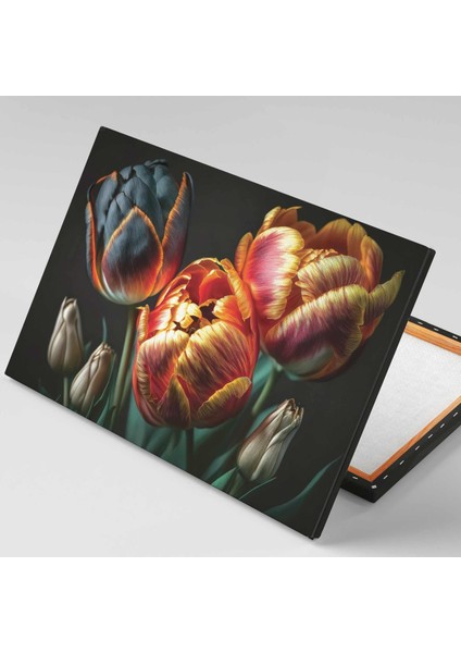 Turuncu Laleler Çiçek Demeti Flower Market Kanvas Tablo