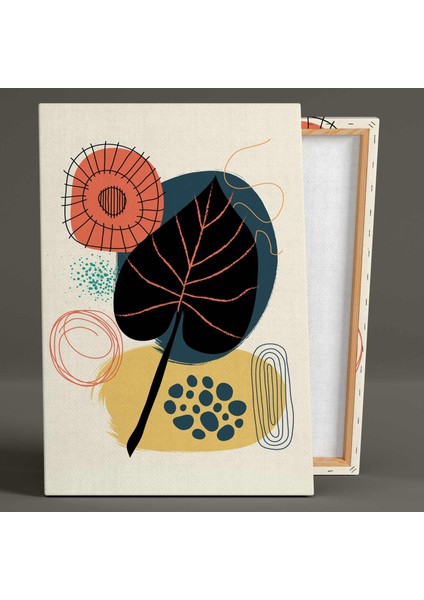 Yaprak Boho Tasarım Line Art Ilüstrasyon Üçlü Kombin 3 Lü Set Kanvas Tablo