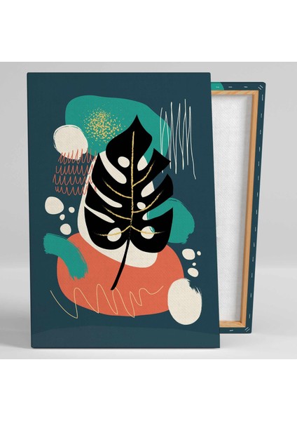 Yaprak Boho Tasarım Line Art Ilüstrasyon Üçlü Kombin 3 Lü Set Kanvas Tablo