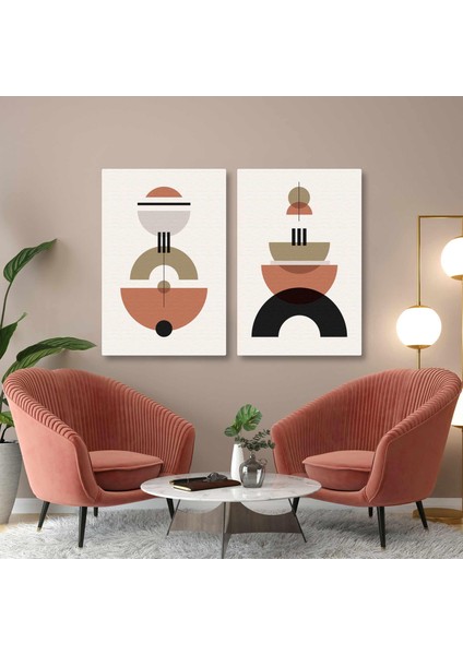 Doğal Tonlar Line Art Boho Tasarım Art Ikili Kombin 2 Li Set Kanvas Tablo