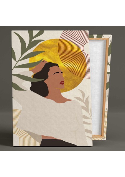 Gold Detaylı Boho Ilüstrasyon Line Art Üçlü Kombin 3 Lü Set Kanvas Tablo