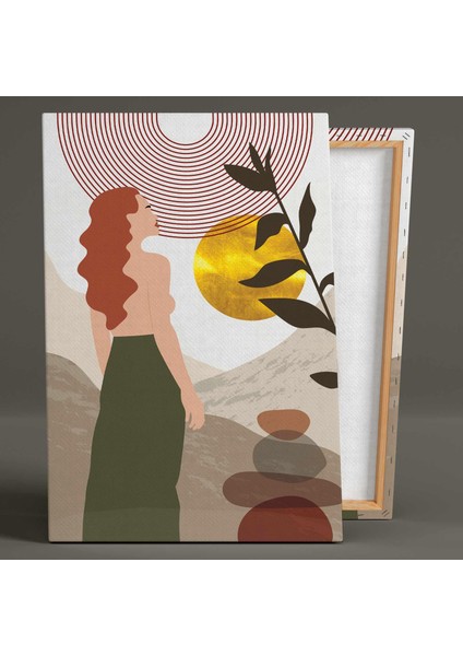 Gold Detaylı Boho Ilüstrasyon Line Art Üçlü Kombin 3 Lü Set Kanvas Tablo