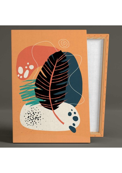 Yaprak Boho Tasarım Line Art Ilüstrasyon Üçlü Kombin 3 Lü Set Kanvas Tablo