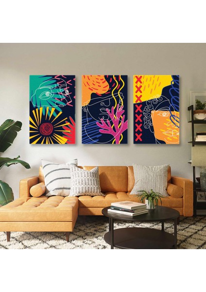 Line Art Heykel Modern Grafik Ilüstrasyon Üçlü Kombin 3 Lü Set Kanvas Tablo