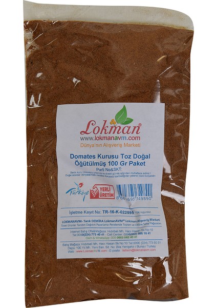 Domates Kurusu Toz Doğal Öğütülmüş 100 gr