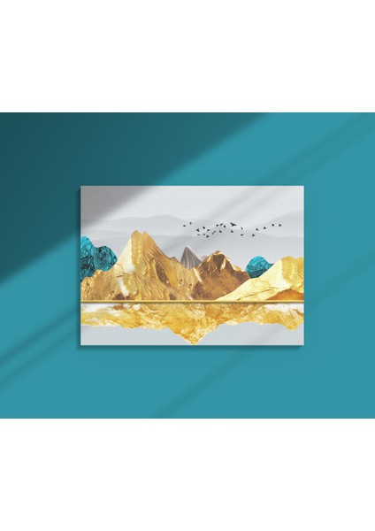 Altın Dağlar Üstünde Kuşlar Dekoratif Yatay Kanvas Tablo fiyatları