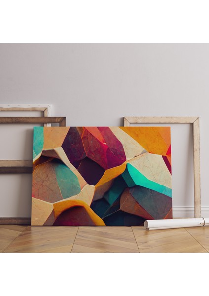 Soyut Renkli Hexagonal Kaya Dekoratif Yatay Kanvas Tablo fiyatları