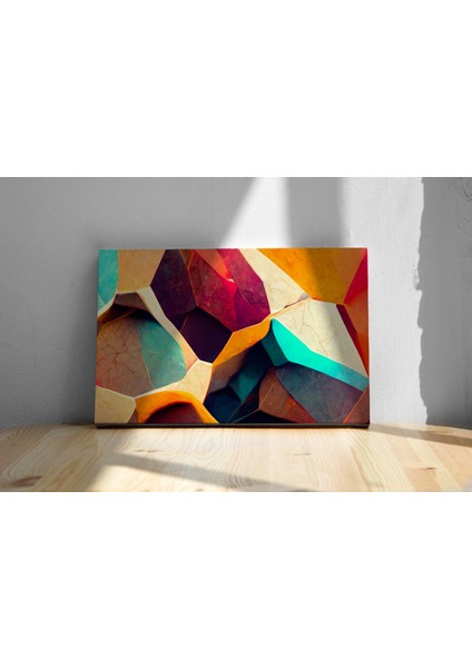 Soyut Renkli Hexagonal Kaya Dekoratif Yatay Kanvas Tablo modelleri