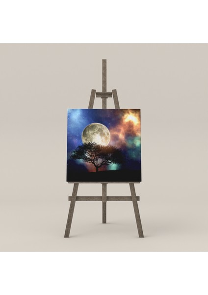 Dolunay Önünde Büyük Ağaç Dekoratif Kare Kanvas Tablo fırsatları